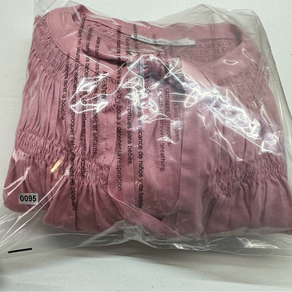 Greek Archaic Kori Linen Popover Smock Dress
Tie Neck Tiered Pink Size Large - Picture 11 of 11